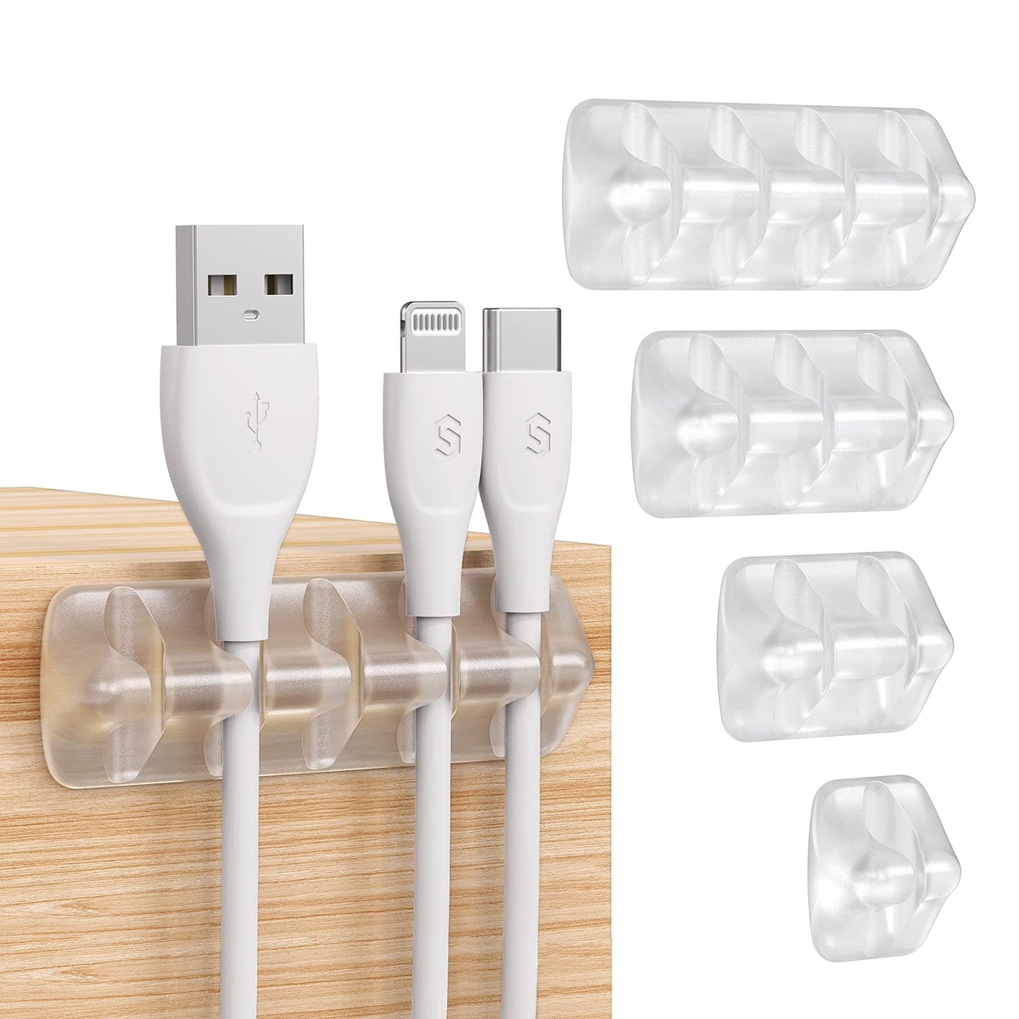 Syncwire Clear Cable Clips - Cord Holders - Self Adhesive Cable Management Organizer - Home Office Cubicle Car Nightstand Desk Accessories - Gift Ideas Men Women Dad Mom (5 Packs/15 Slots)