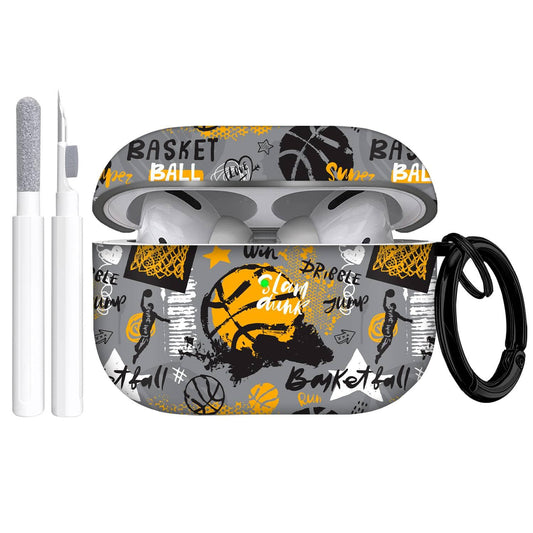 Airpods Pro 2nd Generation Case Basketball Pattern 2nd/1st Gen Shockproof Men Women with Cleaner Kit & Keychain-Orange
